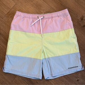 Vineyard Vines Men’s Pastel Striped Swim Shorts - Small